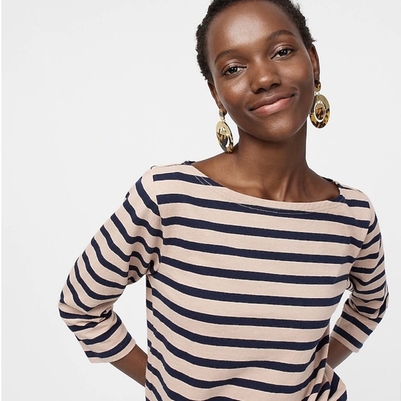 J. Crew Tops - J. Crew Boatneck Structured Striped 3/4 Sleeve T-Shirt Size XS